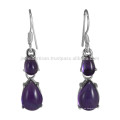 925 Plata esterlina Prom Set con piedras preciosas Amethyst pera forma pendientes de diseño